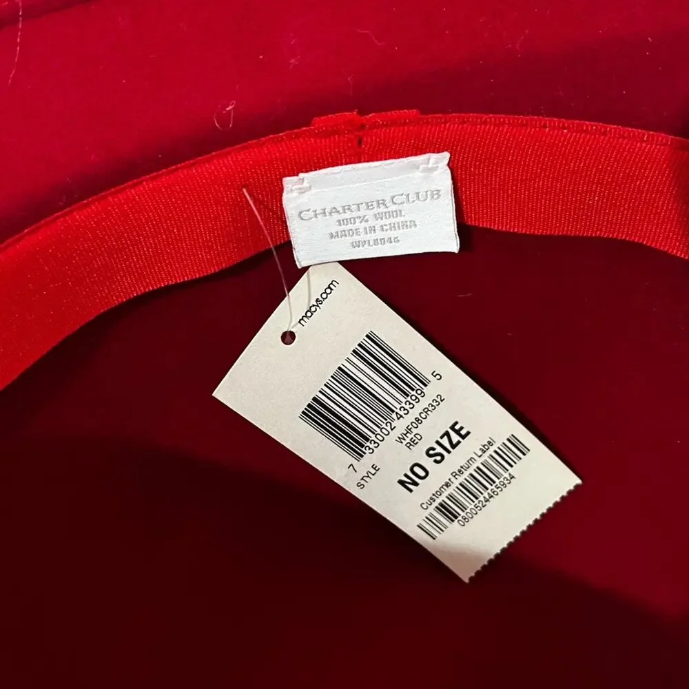 NEW Charter Club Wool Gatsby Cloche Bucket 1920’s Rose Winter Hat Red OS NWT